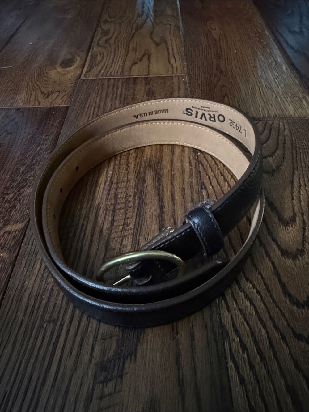 Orvis Men's Black Leather Belt with Brass Buckle Size L